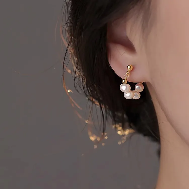 CAIEM KAIET 足银耳饰 S999纯银珍珠耳环女法式轻奢时尚气质耳钉