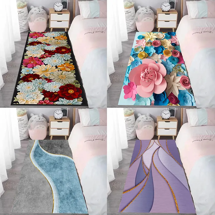 轻奢卧室床边地毯飘窗垫少女满铺房间榻榻米床前花卉客厅茶几地垫