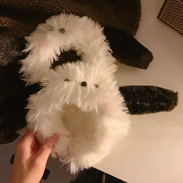 甜美少女黑白可爱毛绒小狗耳朵发卡女敷面膜化妆洗脸头箍秋冬发饰