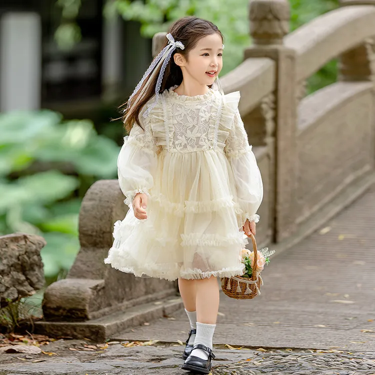 女童秋装连衣裙2024新款儿童重工蕾丝纱裙小女孩洛丽塔洋气公主裙
