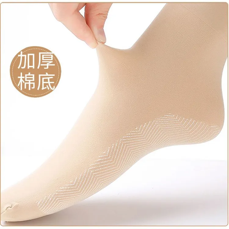 短丝袜脚底加厚加棉女款秋冬季节耐磨中筒袜防滑按摩棉底天鹅绒袜
