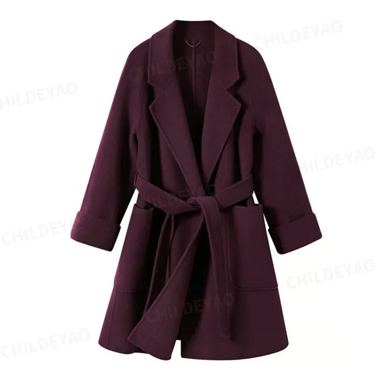 Childe Yao『苏黎世的冬』100绵羊毛气质中长款系带大衣 N409101