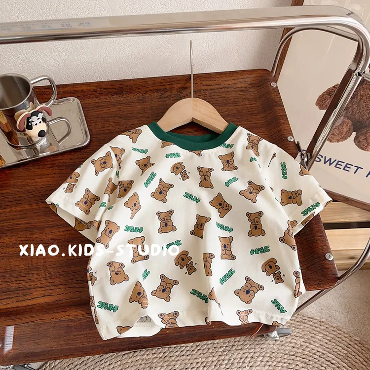 男童女童2025新款圆领套头半袖上衣儿童夏季薄款纯棉满印短袖T恤