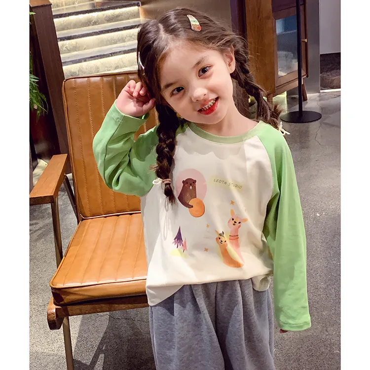 小女孩长袖打底衫女童卡通上衣秋装2025新款洋气儿童插肩袖上衣潮