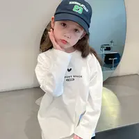 儿童纯棉中长款白T恤女童洋气上衣女童装长袖打底衫2025春秋新款