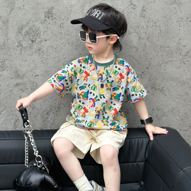 男童夏纯棉短袖2025新款打底衫洋气小童宝宝卡通t恤儿童夏季衣服