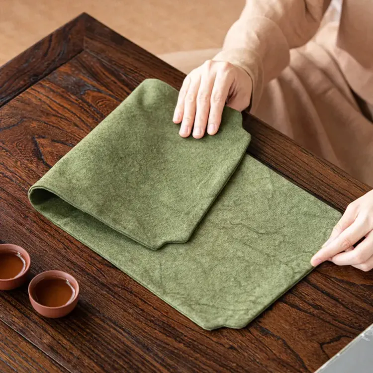 扎染帆布苔藓绿茶席手工桌垫中式茶道双层加厚防水干泡布垫茶盘垫