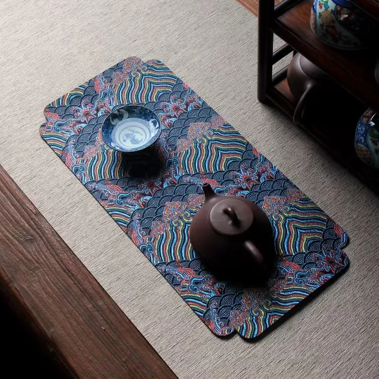 新中式双面织锦布垫茶道干泡席微吸水茶席不可水洗中式茶席