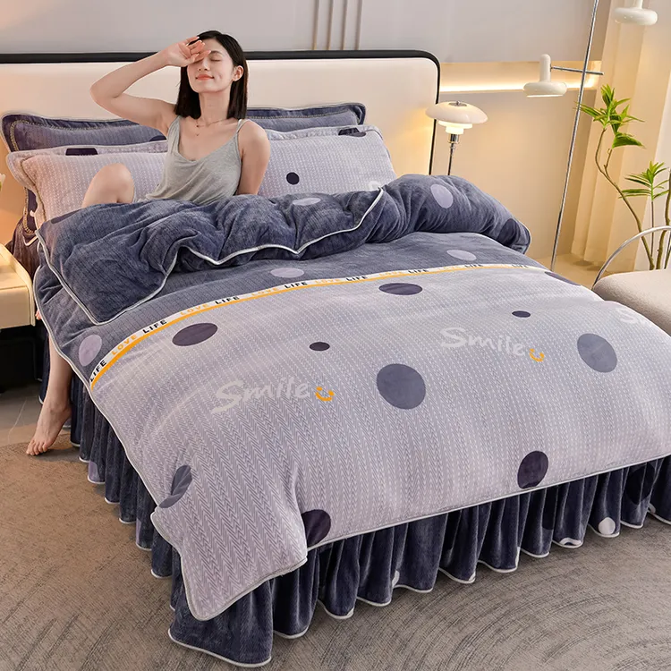 新款绒被加厚保暖高端毛绒婴儿绒8斤9斤法莱绒牛奶绒双面绒四件套