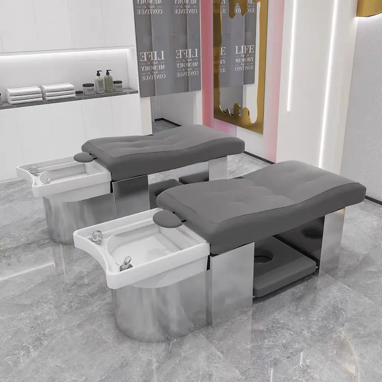 美发店洗头床 不锈钢床身弧度设计冲水床平面洗头床理发店专用