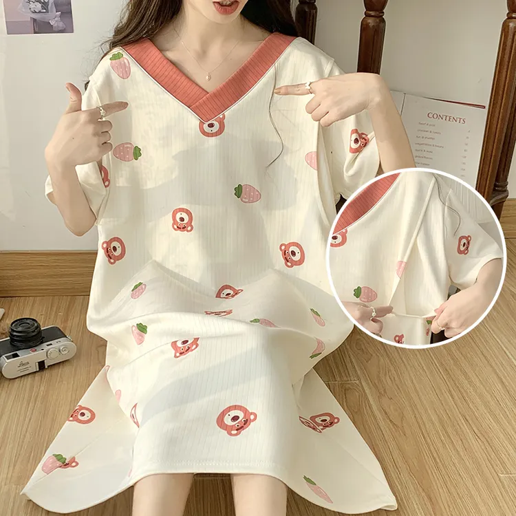 超大码300斤夏季薄款短袖孕妇哺乳睡裙200斤喂奶月子服产妇待产裙
