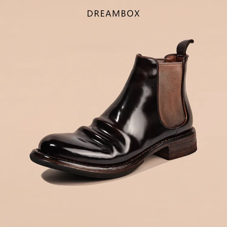 DREAMBOX钧博vibram高档马臀皮高帮切尔西靴耐磨潮款男士手工皮靴商品图