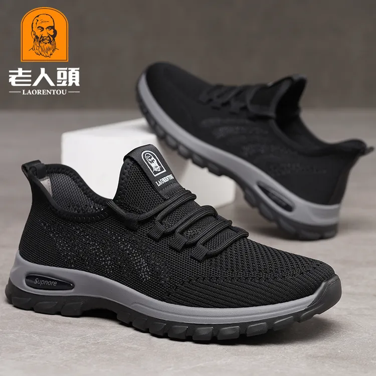 老人头男鞋秋季透气网面休闲鞋跑步鞋轻便软底男士运动鞋旅游鞋男