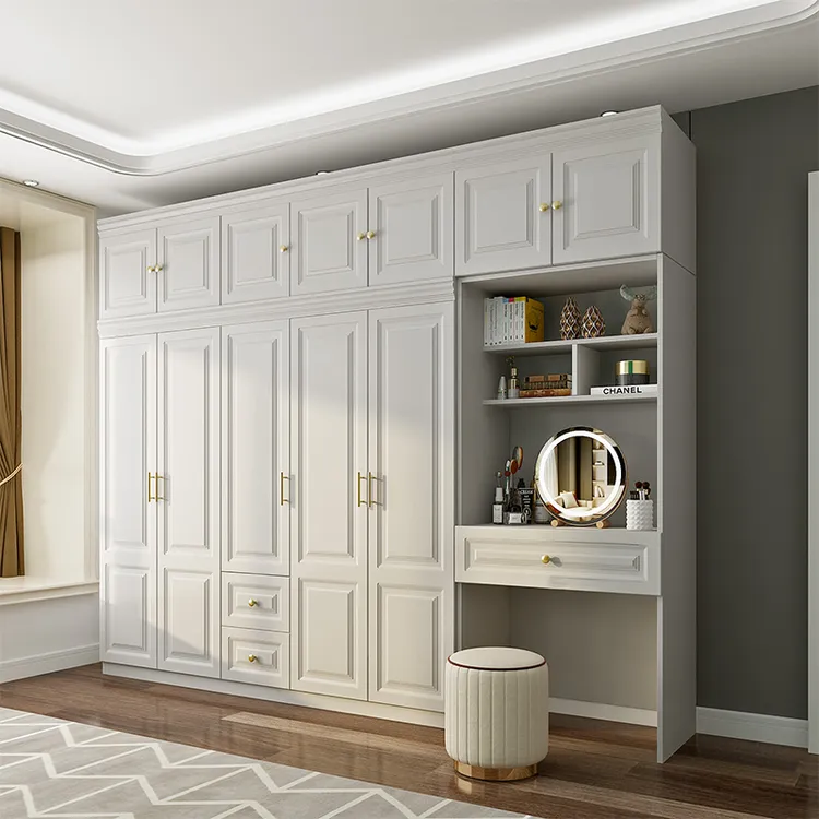 实木大衣柜家用卧室对开门白色经济型柜子组合包安装大衣橱储物柜