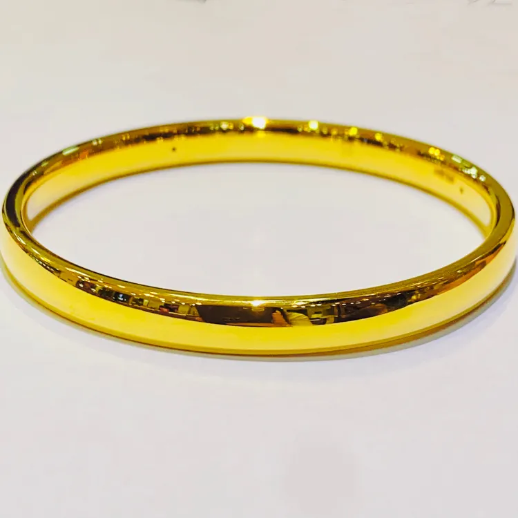 黄金泥鳅背手镯足金999光面素圈手镯女宽版亮面时尚百搭黄金首饰