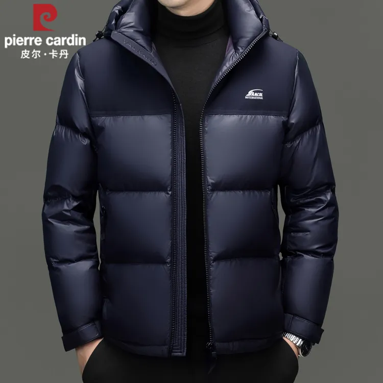 皮尔卡丹冬季面包羽绒服男白鸭绒休闲连帽短款冬季加厚保暖外套男