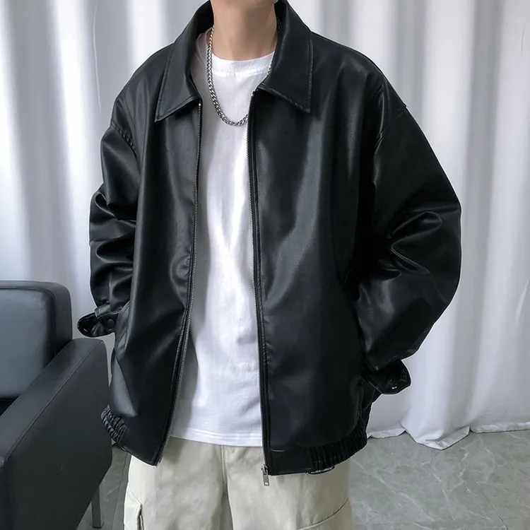 新款高品质加绒PU皮衣秋冬款休闲百搭皮夹克美拉德痞帅时尚皮外套