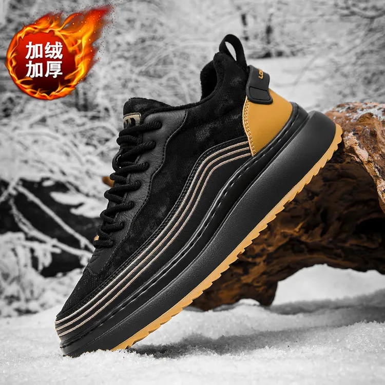 2024新款秋冬季加绒加厚棉鞋厚底舒适休闲运动鞋百搭透气软底男鞋