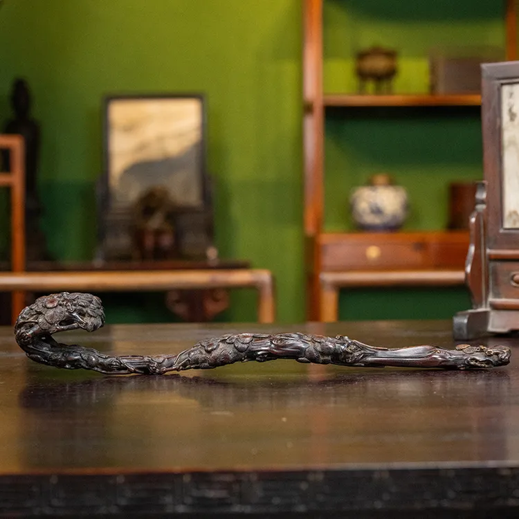 清早期紫檀木雕透雕松树纹如意文玩收藏真品印度小叶紫檀如意