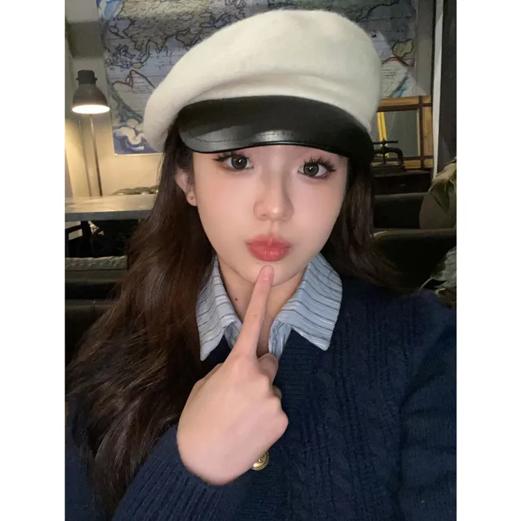 大头围显脸小复古贝雷帽子女羊毛呢韩版时尚百搭鸭舌帽英伦风百搭