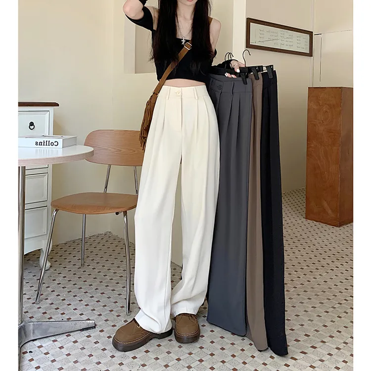 白色阔腿裤女2023春季高腰直筒裤垂坠感休闲百搭西装裤显瘦拖地裤