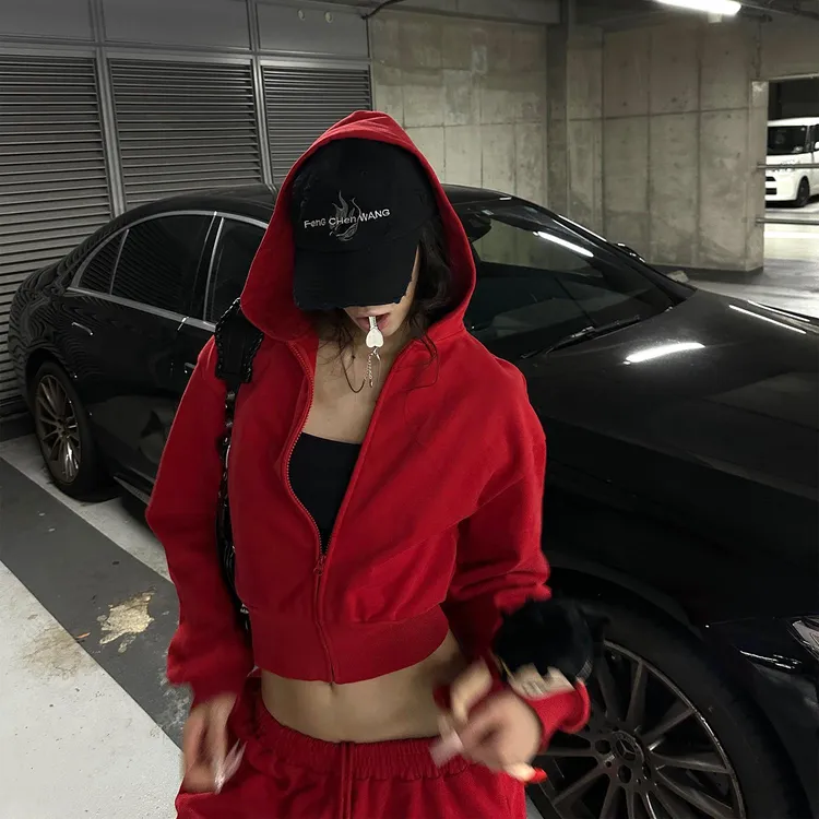 【0122stepll】红色外套卫衣女冬连帽外套卫裤套装KKHZXX247260/61