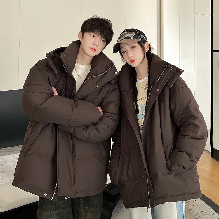 潮流轻奢简约短款面包服冬季新款加厚保暖白鸭绒外套情侣装羽绒服