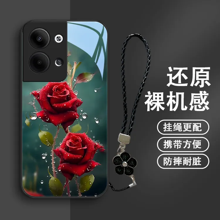 水晶玫瑰适用opporeno9手机壳Reno9pro玻璃保护套reno9pro+/十女