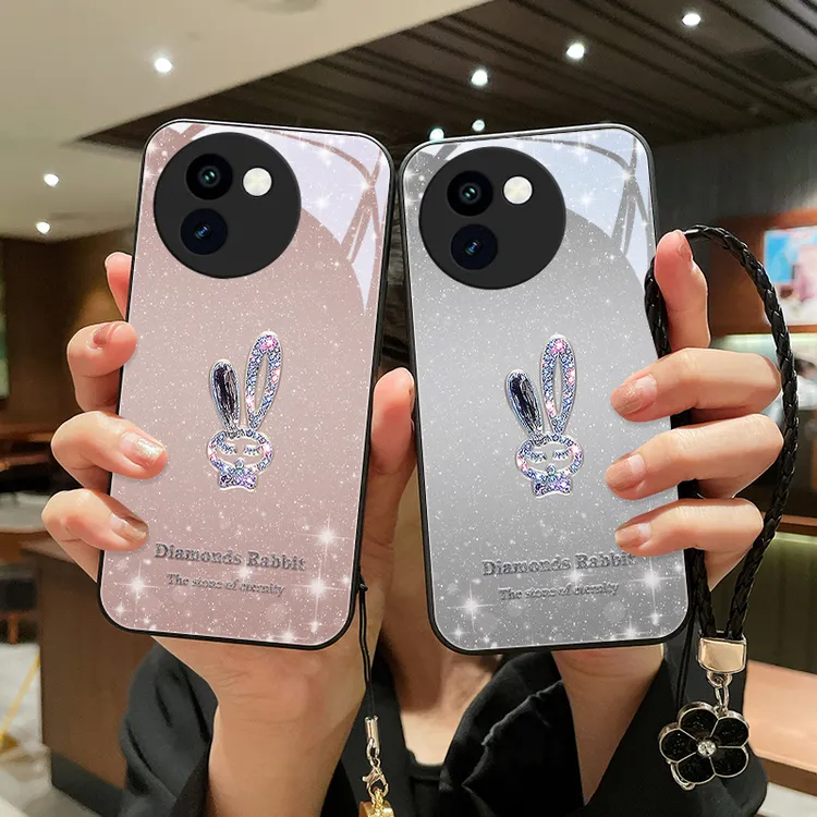 星闪小兔适用vivoY200i手机壳高级玻璃y200i女挂绳软边防摔爆款创