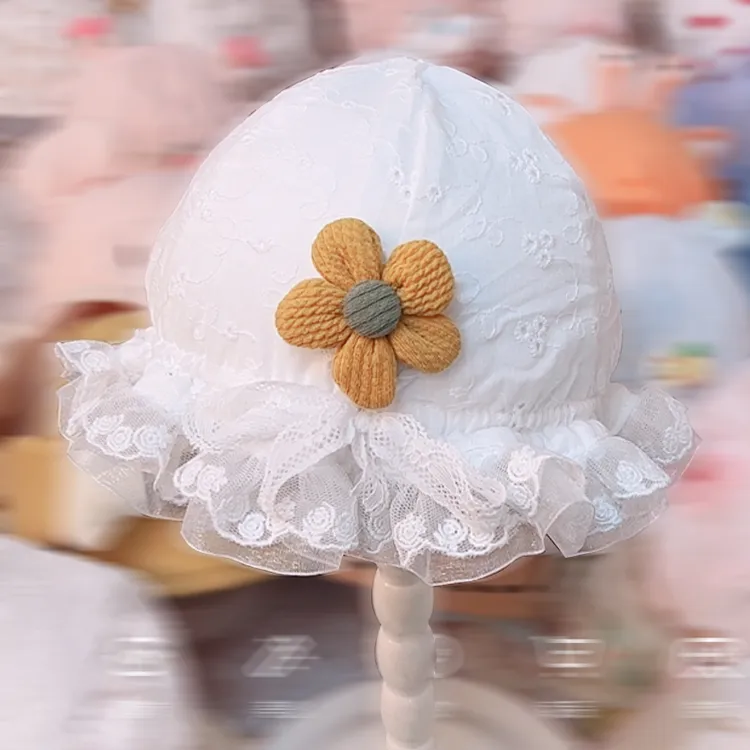 春秋婴儿帽子可爱洋气公主冬季护头囟门胎帽女宝宝遮阳帽蕾丝抽绳