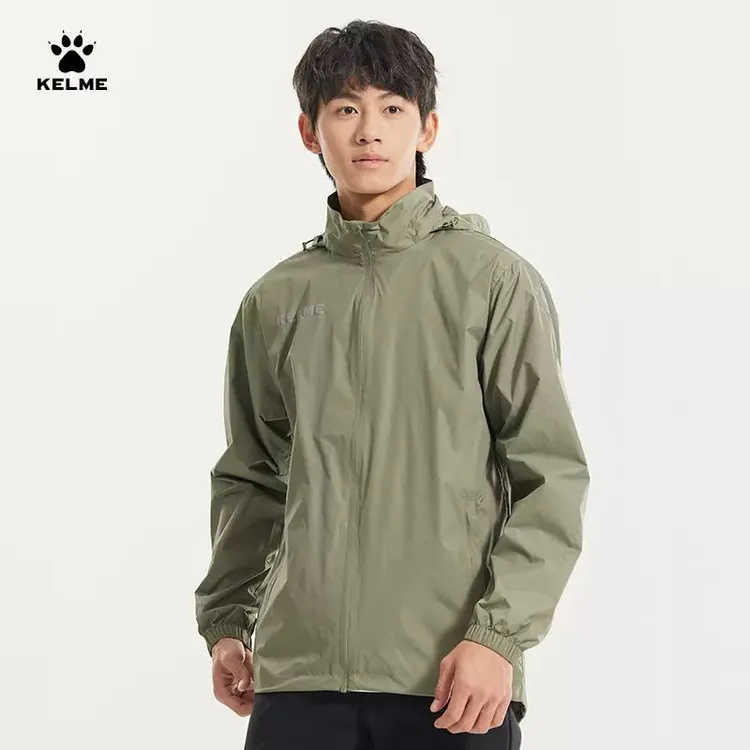 「户外防风外套」卡尔美官方春秋连帽防水风雨衣运动训练跑步男款