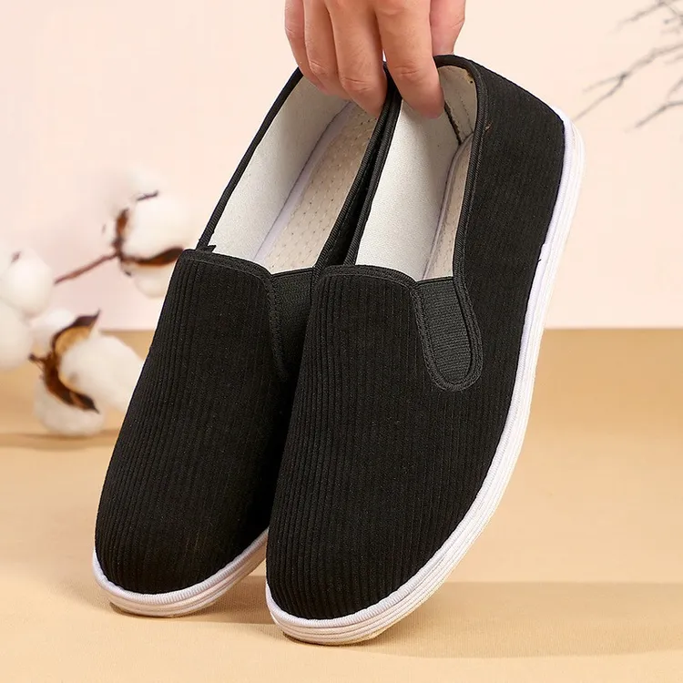 老北京黑布鞋女春秋季爸爸鞋套脚懒人手工布鞋男浅口透气吸汗复古