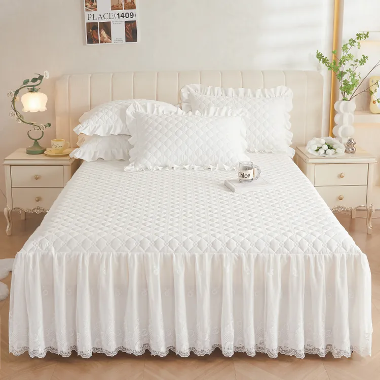 【适合裸睡】夹棉床裙三件套加厚防滑床罩蕾丝床笠床单床垫保护套