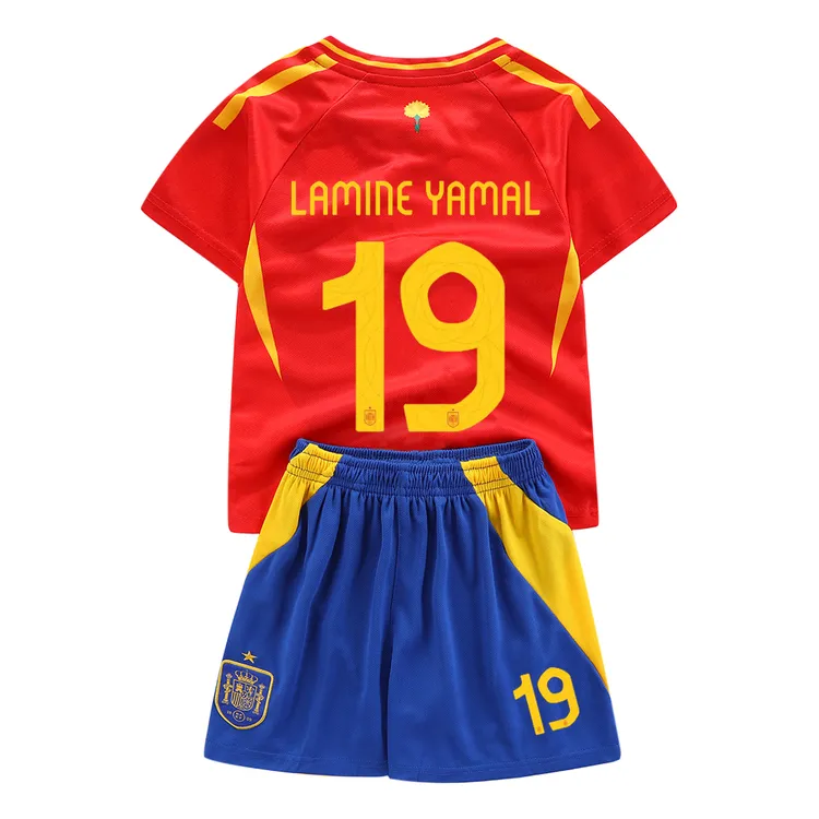 2024欧洲杯西班牙亚马尔球衣儿童足球服男女童主场客场足球服套装