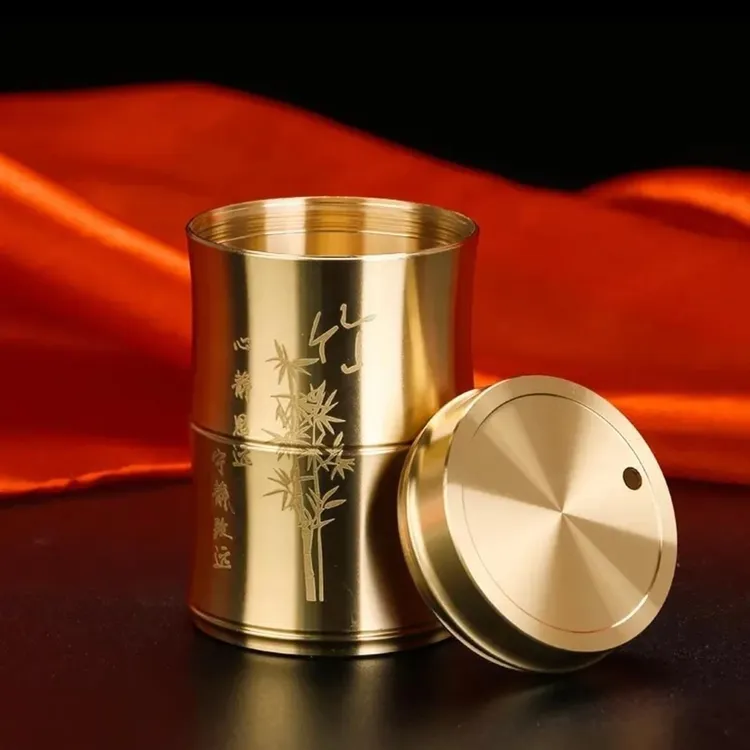 黄铜竹节牙签筒节节高升牙签罐旅行高档金色家用便携式工艺饰品
