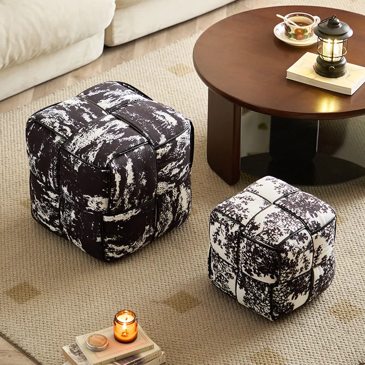 中古风简约魔方凳丛林换鞋凳新高端复古坐墩轻奢客厅矮凳沙发摆件