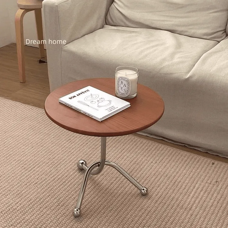 复古小桌子角几圆形边几中古风迷你金属客厅落地摆件三角床边桌