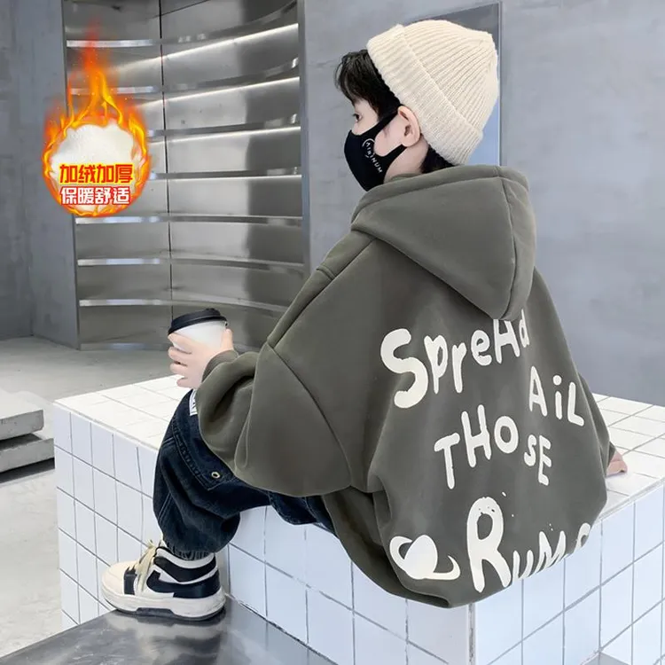 儿童装男童冬装加绒卫衣2024新款中大童帅气上衣男孩衣服秋冬款潮