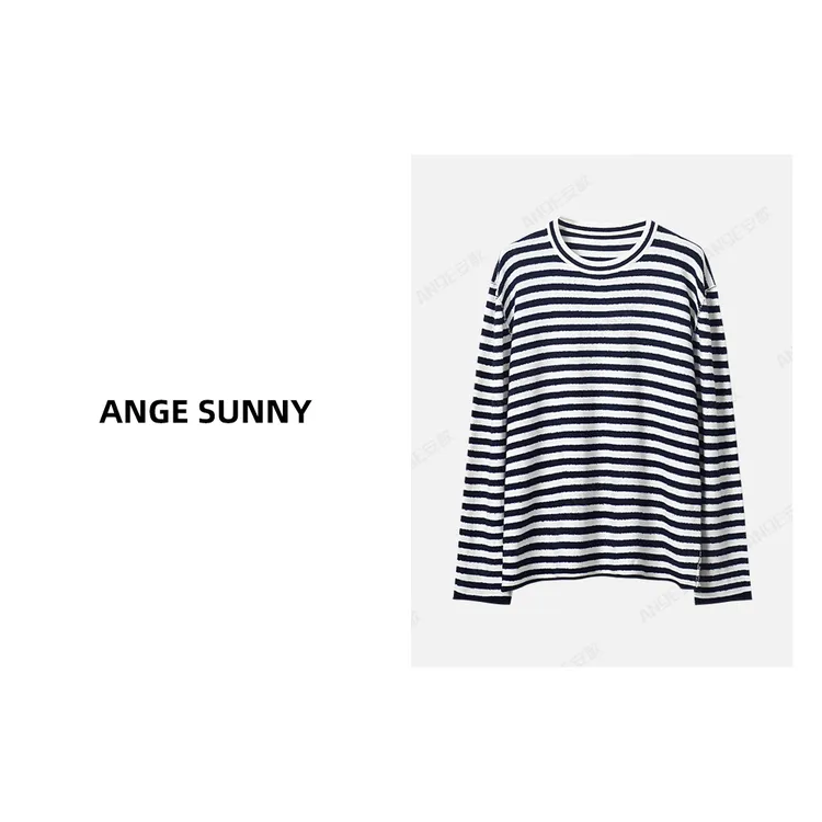 ANGE SUNNY【ROW条纹羊毛上衣】时尚新款 经典蓝白条纹长袖圆领上衣