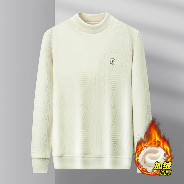 重工剪花一体海岛绒双面加绒加厚男士半高领时尚秋冬卫衣2580