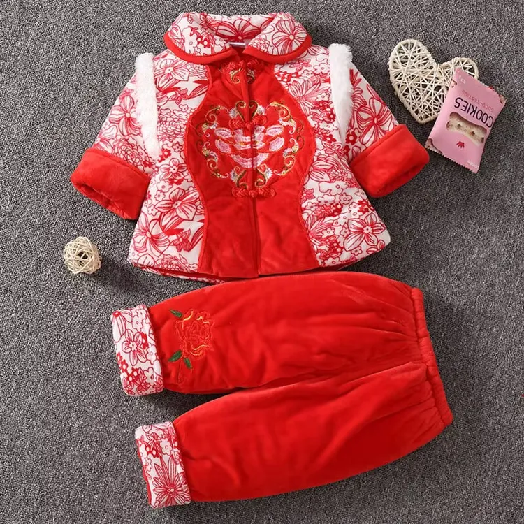 女童套装周岁衣服1岁2岁周岁女宝宝加厚唐装拜年礼服服外出服