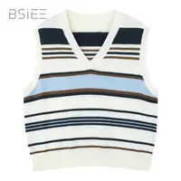 BSIEE/本涩早秋彩条针织马夹背心女小众设计感通勤百搭时尚