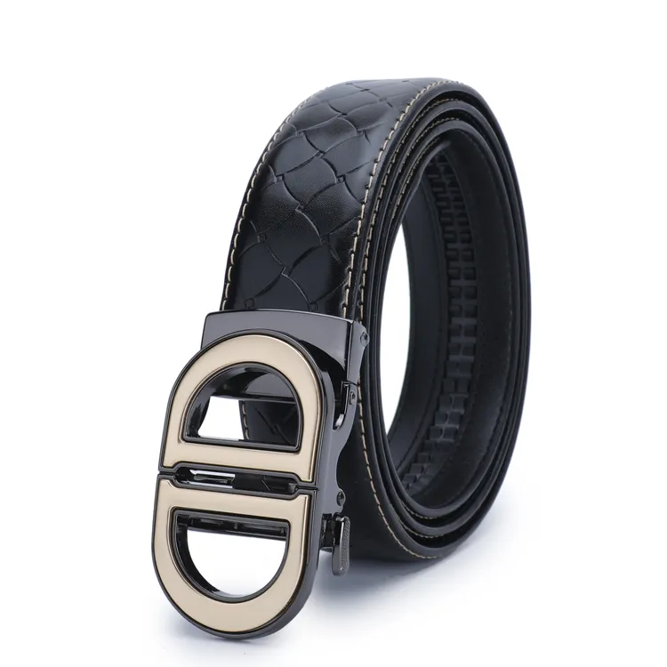 真牛皮皮带男士腰带真皮黑色自动扣百搭高档休闲男士自动扣款腰带