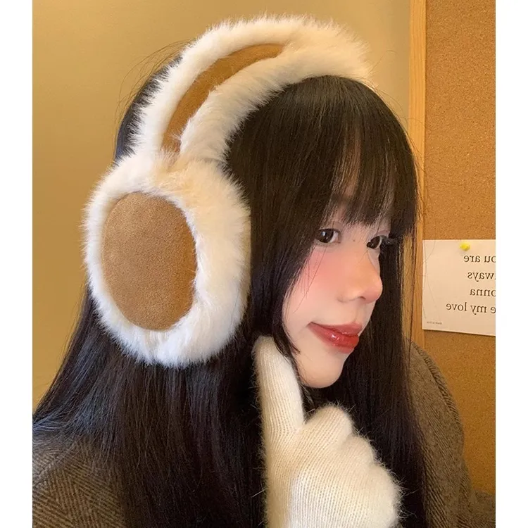 美拉德棕色毛绒耳罩女冬季2025新款保暖加厚防寒骑车护耳耳暖耳套