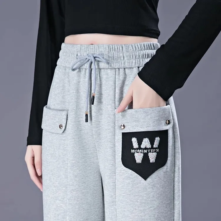 2025新款欧版春秋新款卫裤女加绒加厚大码休闲显瘦百搭束脚裤子女