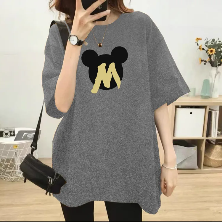 早秋必备中长款加厚打底遮臀磨毛短袖t恤女百搭韩版休闲大码半袖