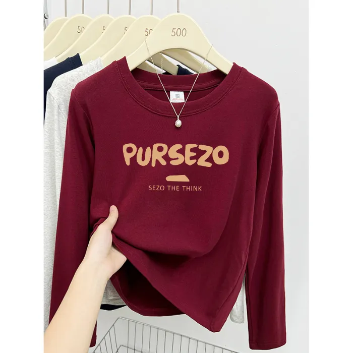 2025洋气穿搭秋季修身复古红色内搭长袖打底衫女上衣显瘦圆领t恤