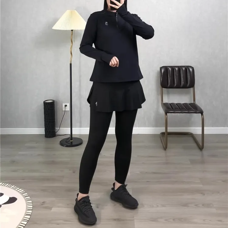 超值～大码200斤瑜伽速干健身衣短袖长袖假两件裤裙运动两件套装