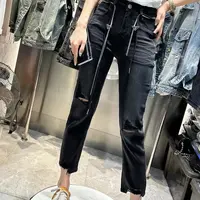 237165春季时尚百搭休闲破洞8分烟管牛仔裤（主播推荐款）