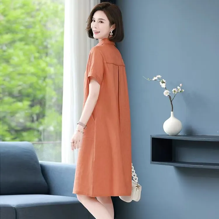 高端棉麻连衣裙女夏2025新款宽松休闲中年妈妈洋气减龄亚麻裙子薄